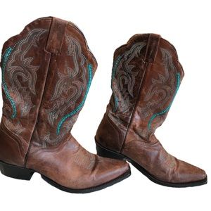 JB Dillon Goat Skin Leather Western Cowboy Boots Womens 9 B Brown/Blue JBW2318